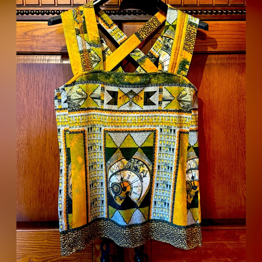 Aventures des Toiles Geometric Sleeveless Top, Size 38, (8 or S-M)